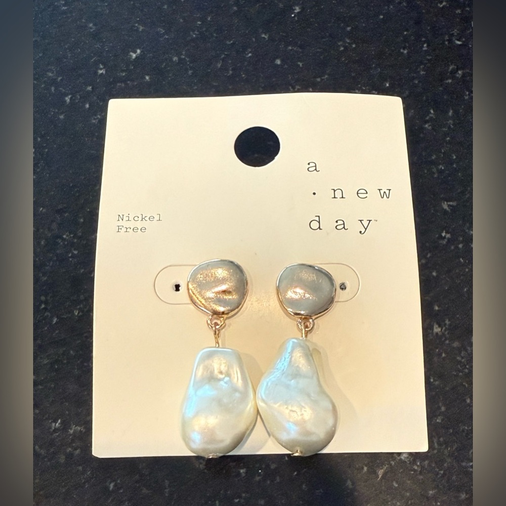 A New Day Pearl and Gold tone and Drop Earrings